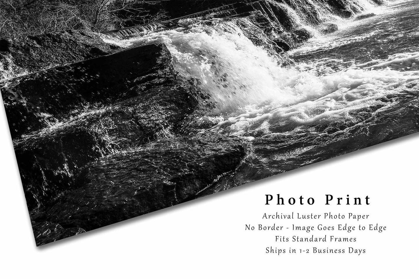 Natural Dam Photography Print | Waterfall Picture | Black and White Wall Art | Arkansas Photo | Ozark Mountains Decor | Not Framed