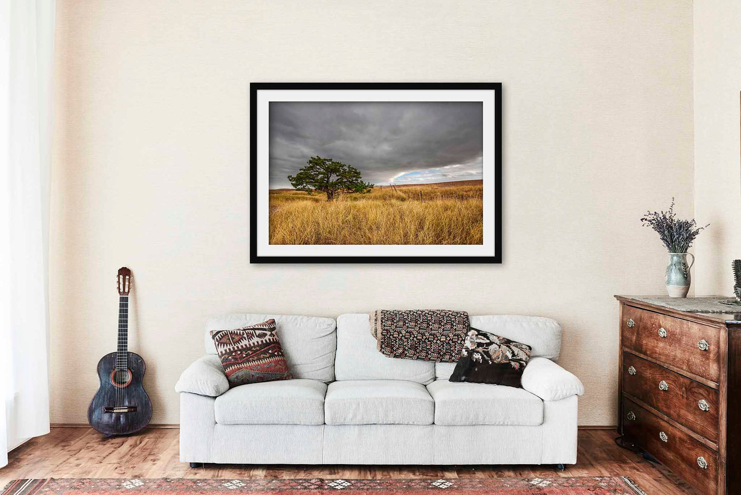 Badlands National Park Framed and Matted Print | Lone Tree in Prairie Grass Photo | Northern Plains Decor | South Dakota Landscape Photography | Nature Wall Art | Ready to Hang