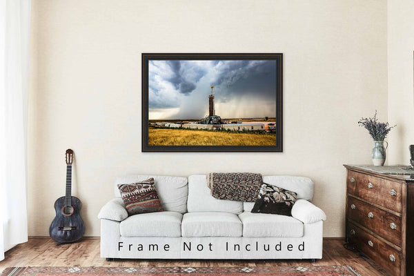Oil and Gas Photo Print | Storm Passing Behind Drilling Rig Picture | Oklahoma Wall Art | Thunderstorm Photography | Oilfield Decor