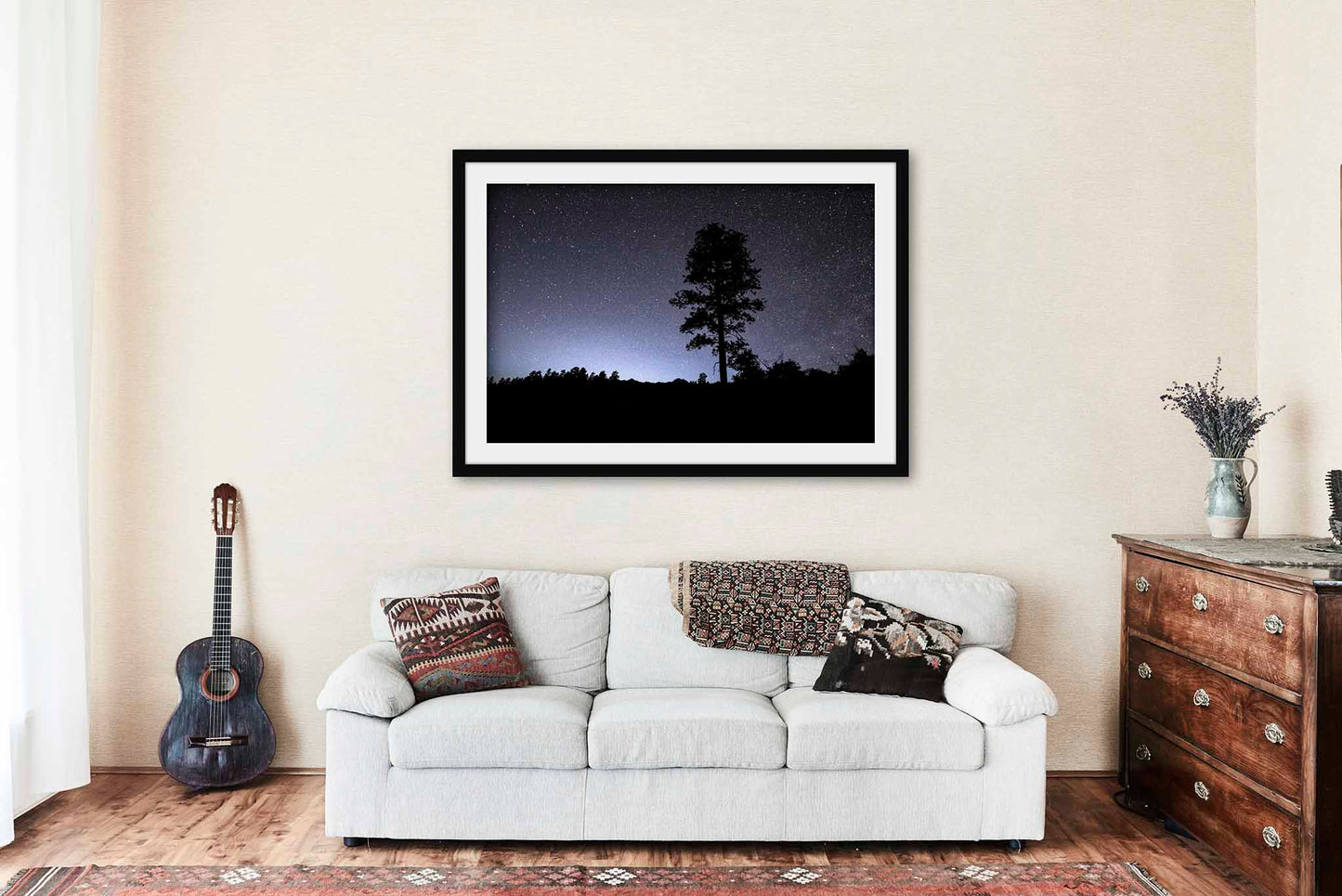 Night Sky Framed and Matted and Matted Print | Pine Tree Silhouette Photo | Starry Landscape Decor | Colorado Photography | Celestial Rocky Mountain Wall Art | Ready to Hang