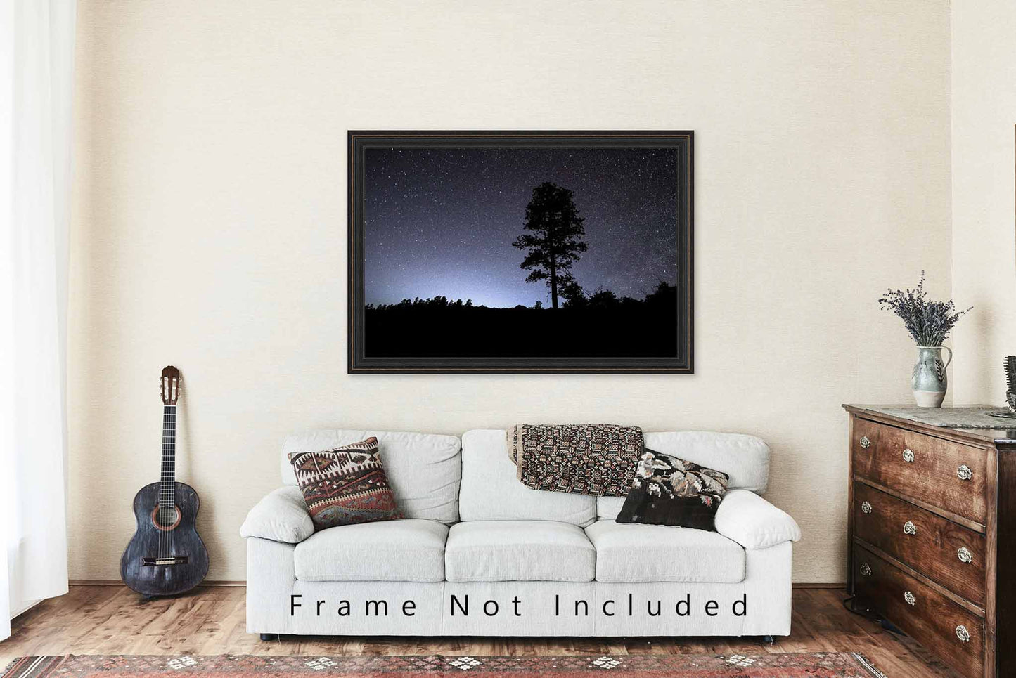 Night Sky Wall Art Photography Print - Picture of Tree and Mountain Silhouettes Against Starry Sky in Colorado Celestial Photo Artwork Decor