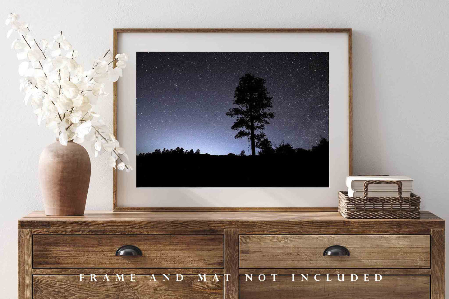 Night Sky Wall Art Photography Print - Picture of Tree and Mountain Silhouettes Against Starry Sky in Colorado Celestial Photo Artwork Decor