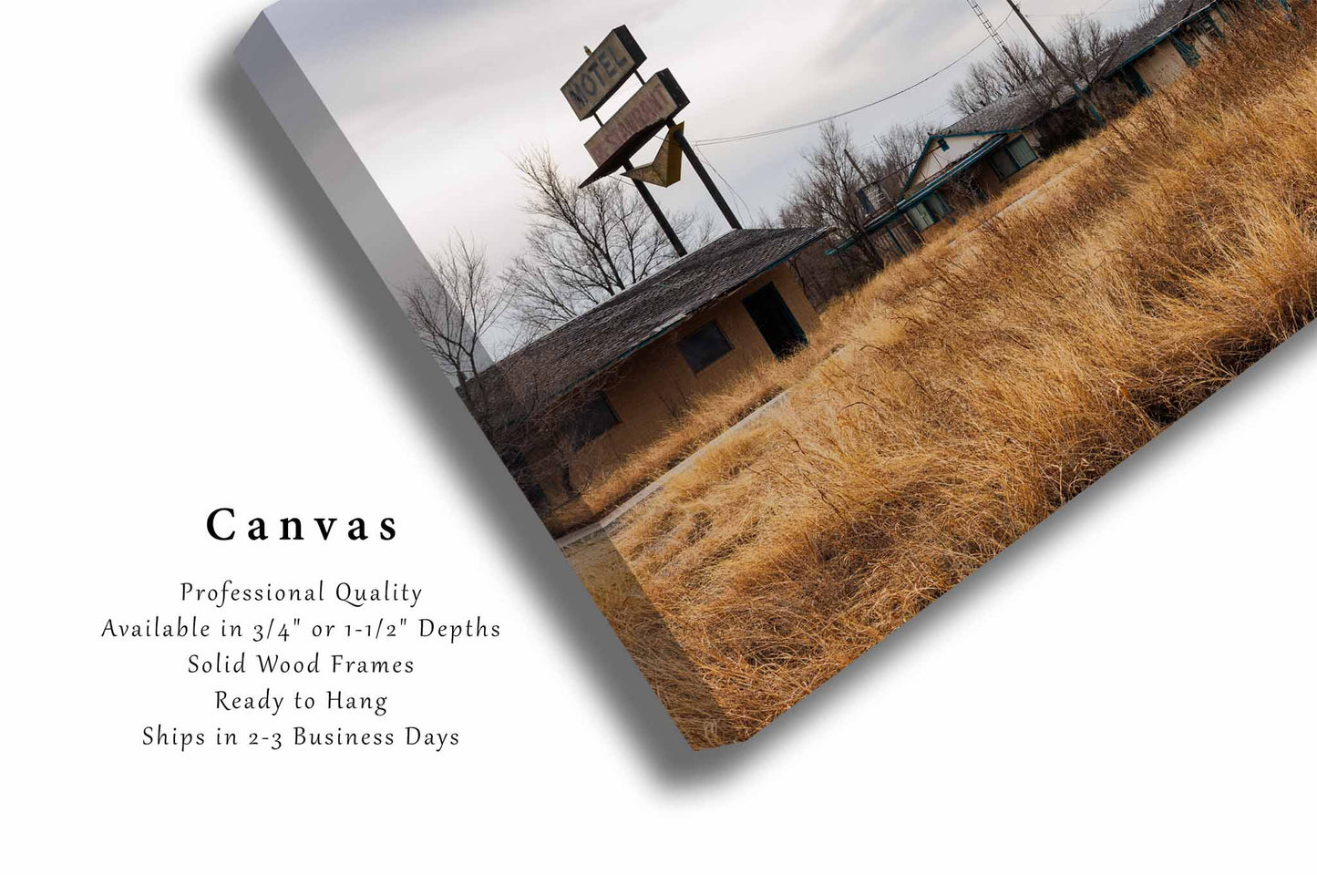 Route 66 Canvas Wall Art (Ready to Hang) Abandoned Roadside Motel in Texas Panhandle | Dilapidated Structures Photography Road Trip Travel Decor