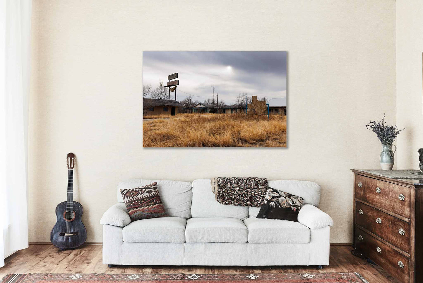 Route 66 Canvas Wall Art (Ready to Hang) Abandoned Roadside Motel in Texas Panhandle | Dilapidated Structures Photography Road Trip Travel Decor