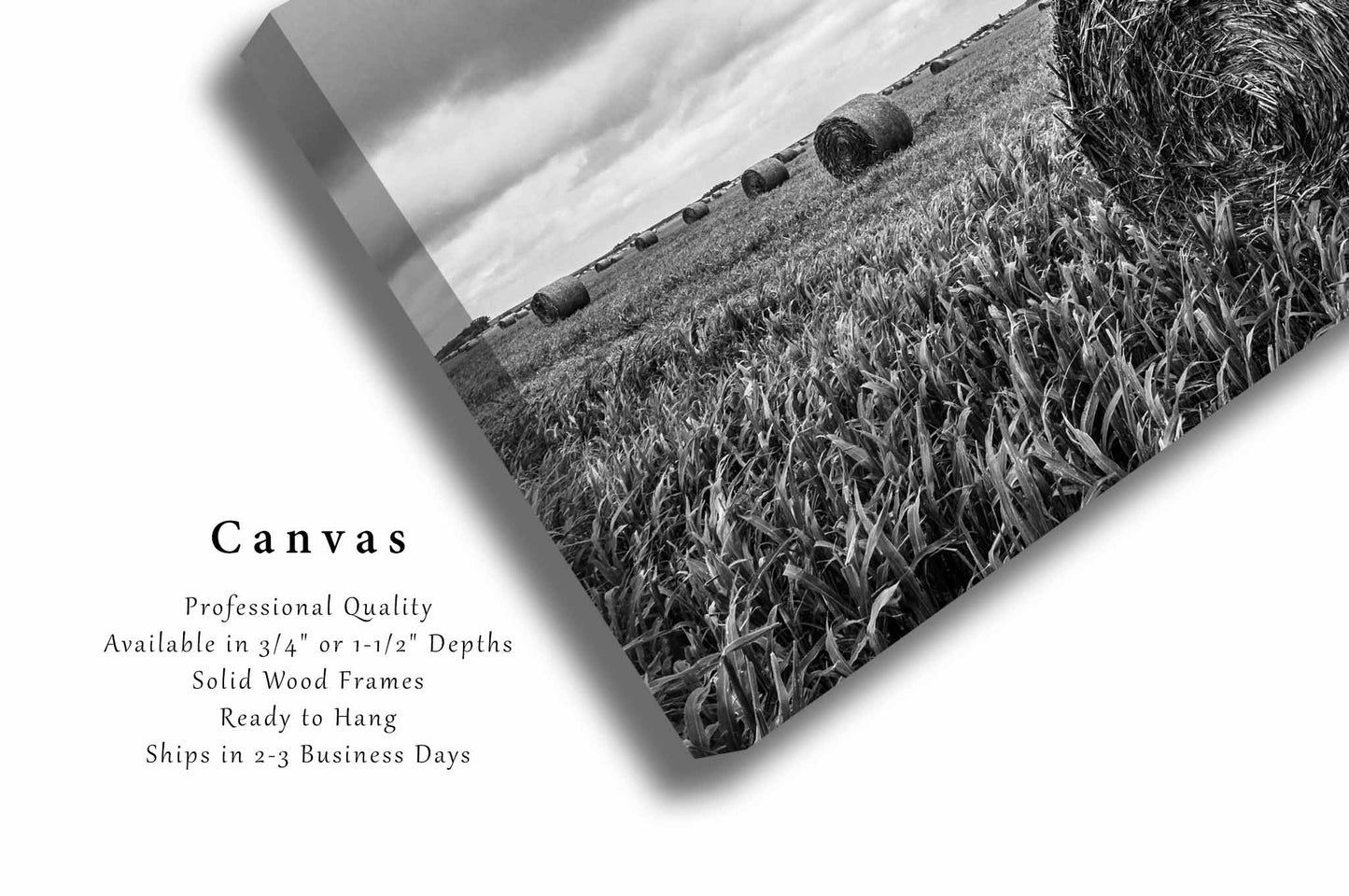 Round Hay Bales Canvas | Nostalgic Farm Gallery Wrap | Black and White Photography | Kansas Wall Art | Farmhouse Decor | Ready to Hang