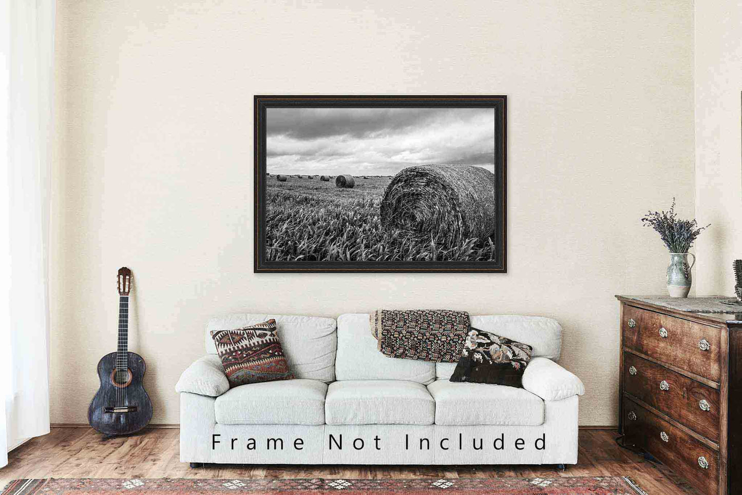 Round Hay Bales Photography Print | Nostalgic Farm Picture | Black and White Wall Art | Kansas Photo | Farmhouse Decor | Not Framed