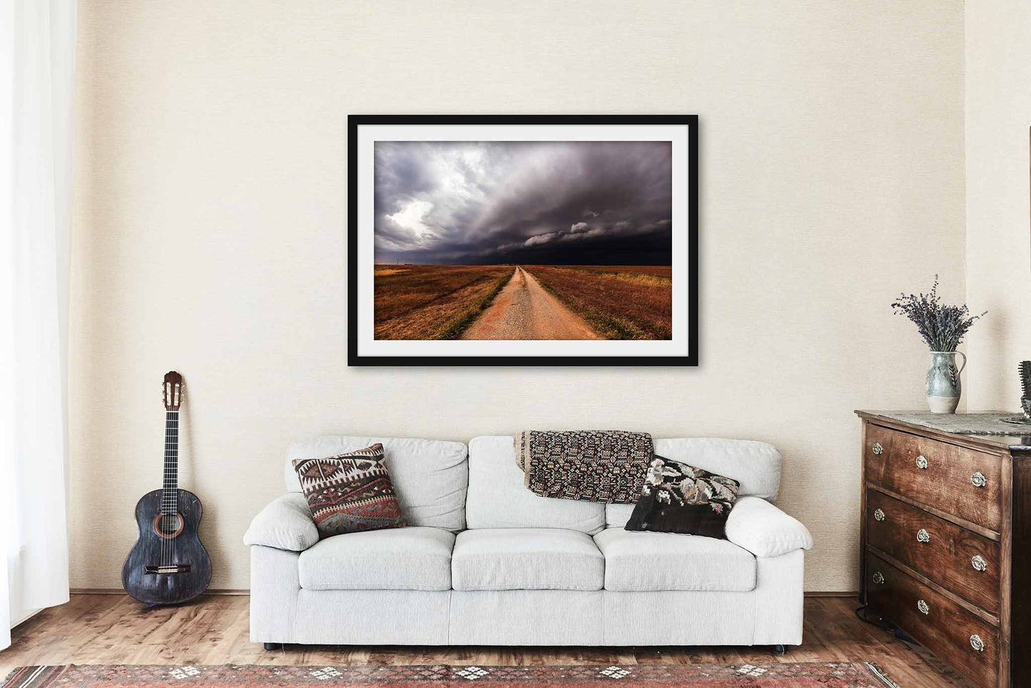 October Days | Framed Dirt Road Leading to Storm Print | Oklahoma Country Weather Wall Art