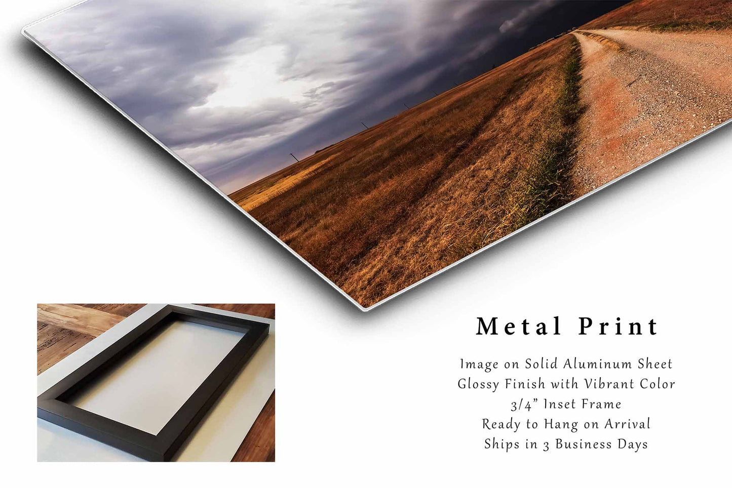 October Days | Dirt Road Leading to Storm Metal Print Wall Art | Oklahoma Country Weather Photography