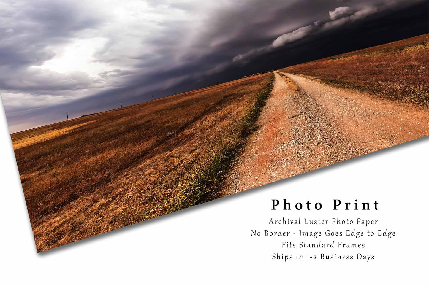 Dirt Road Leading to Thunderstorm in Oklahoma Photo Print (Unframed) | Storm Wall Art Weather Decor