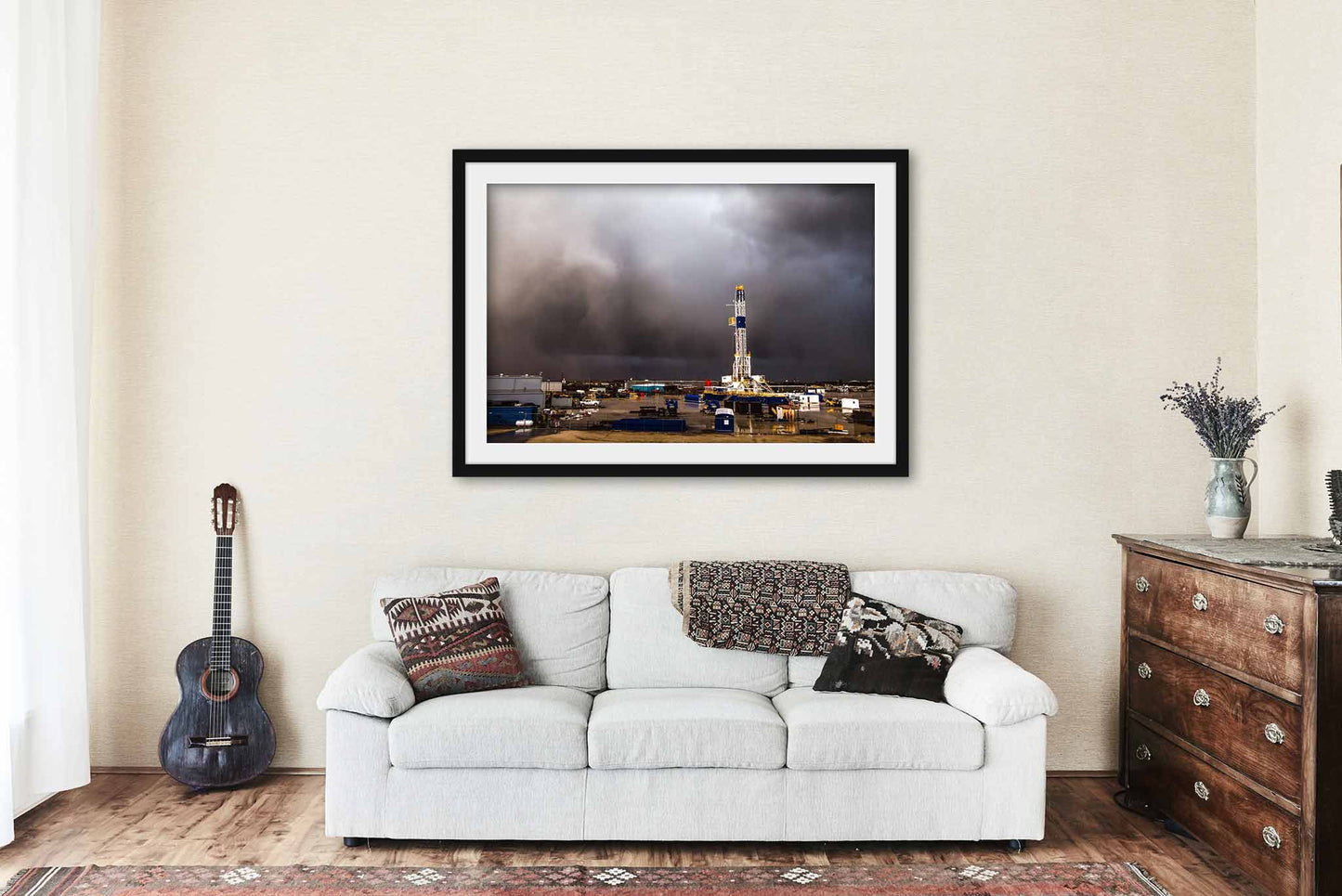 Oilfield Framed and Matted Print | Drilling Rig Photo | Storm Decor | Oklahoma Photography | Oil and Gas Wall Art | Ready to Hang