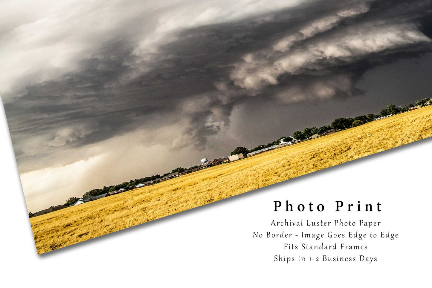 Storm Photography Print - Picture of Supercell Thunderstorm with Wall Cloud Over Small Town in Oklahoma - Weather Photo Artwork Decor
