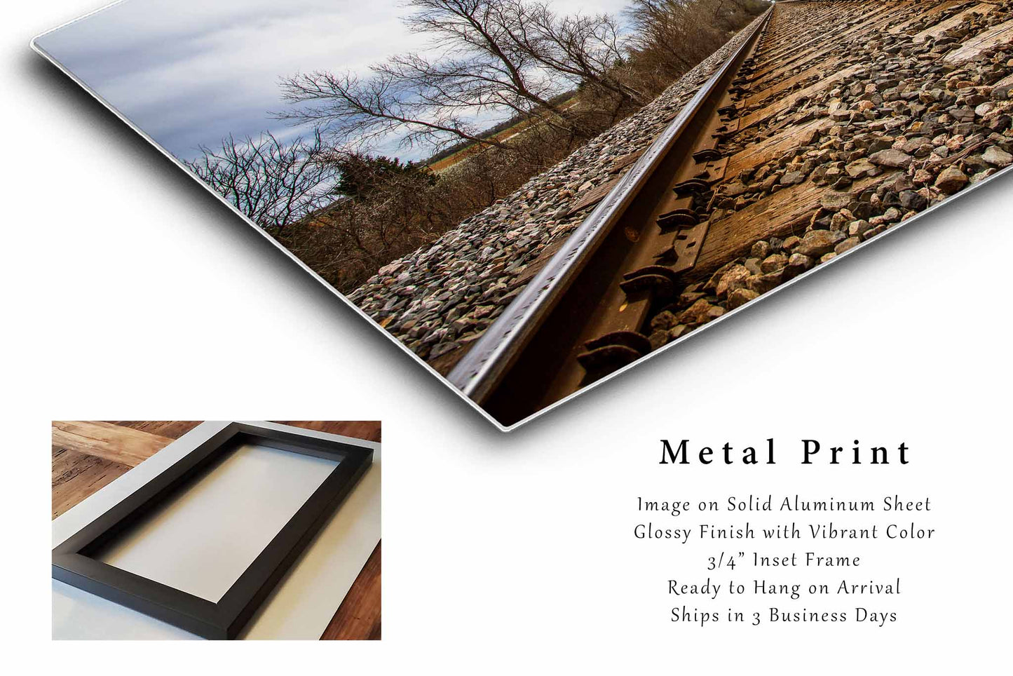 Railroad Metal Print (Ready to Hang) Photo on Aluminum of Train Tracks on Stormy Spring Day in Oklahoma Locomotive Wall Art Adventure Decor