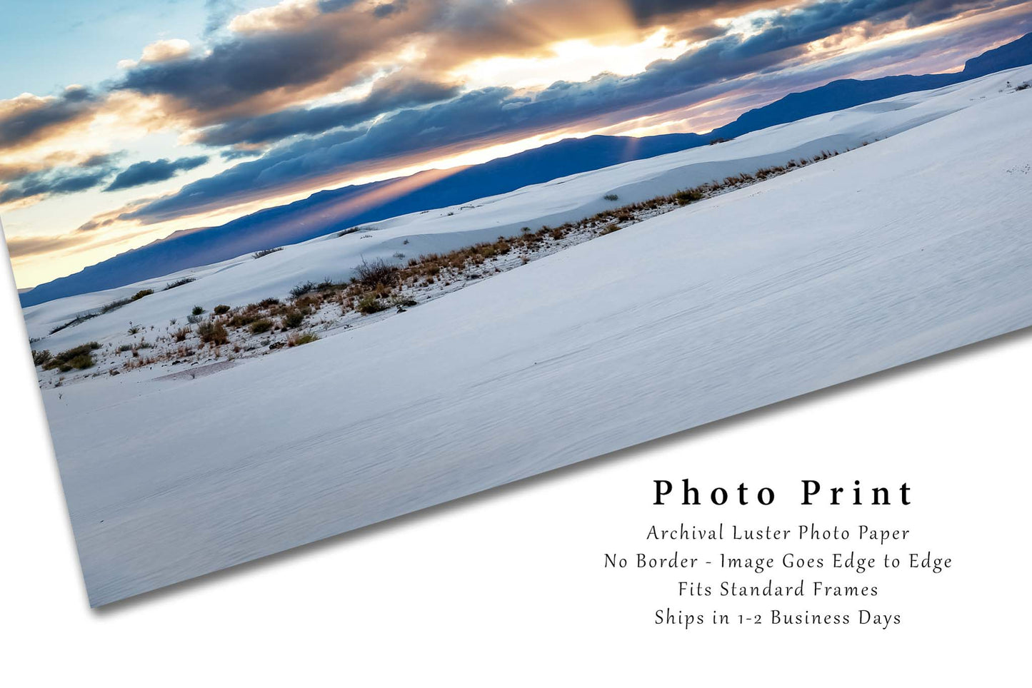 White Sands National Park Photography Print | Sunbeams Over Mountains Picture | Desert Wall Art | New Mexico Landscape Photo | Southwestern Decor | Not Framed