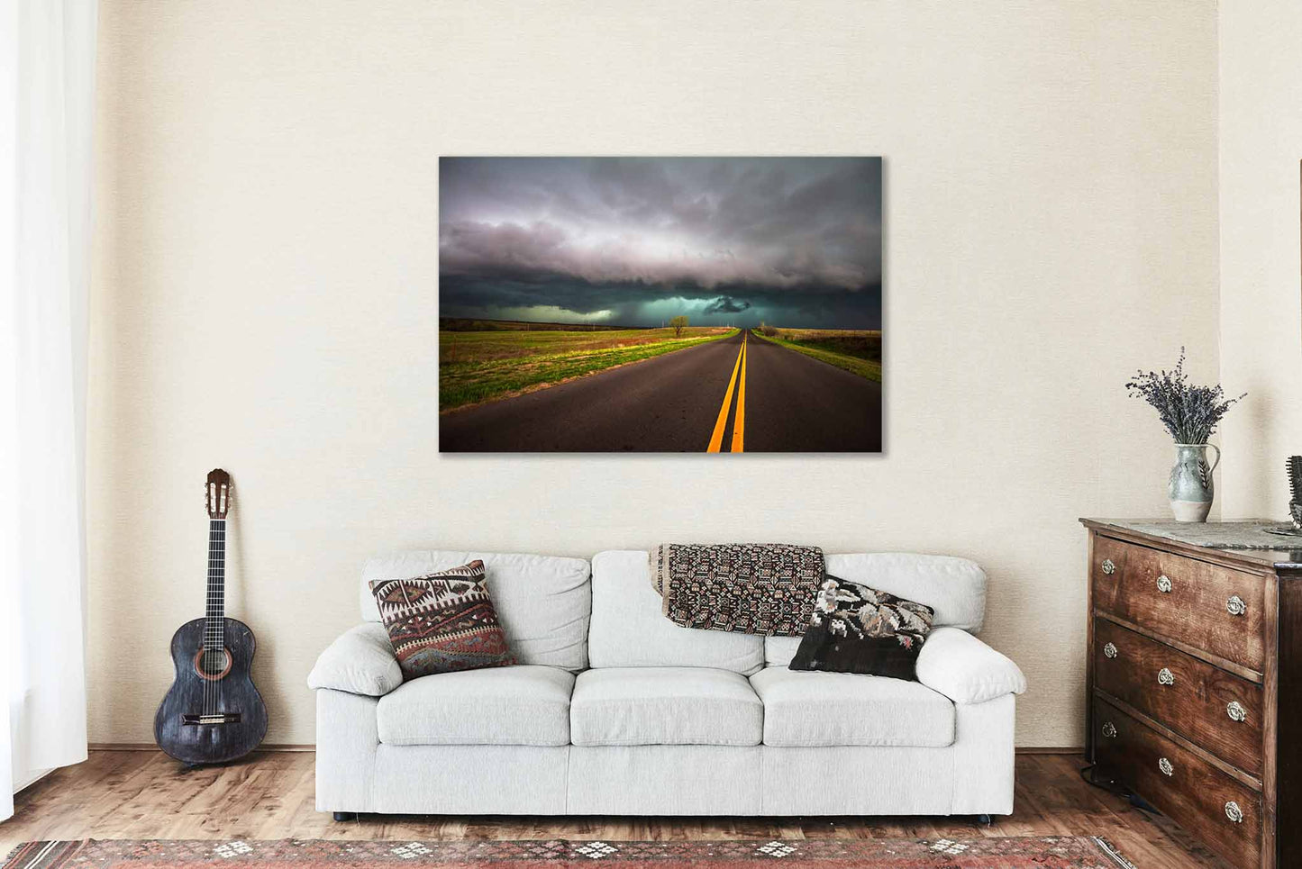 Storm Metal Print - Picture of Highway Leading to Intense Thunderstorm in Oklahoma Adventure Wall Art Weather Decor
