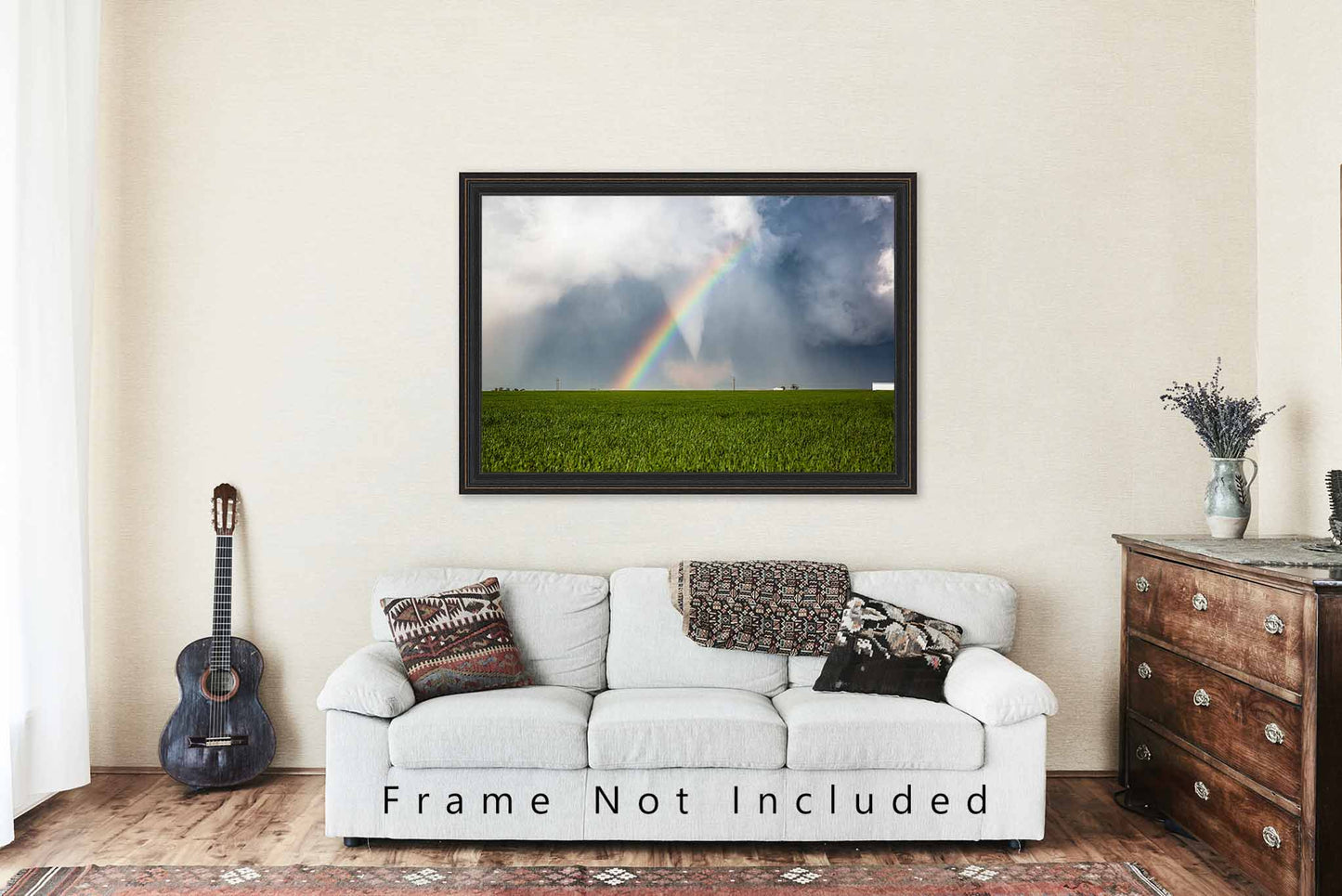 Storm Photography Print (Not Framed) Picture of Large Tornado Passing Through Rainbow on Stormy Spring Day in Texas Weather Wall Art Nature Decor