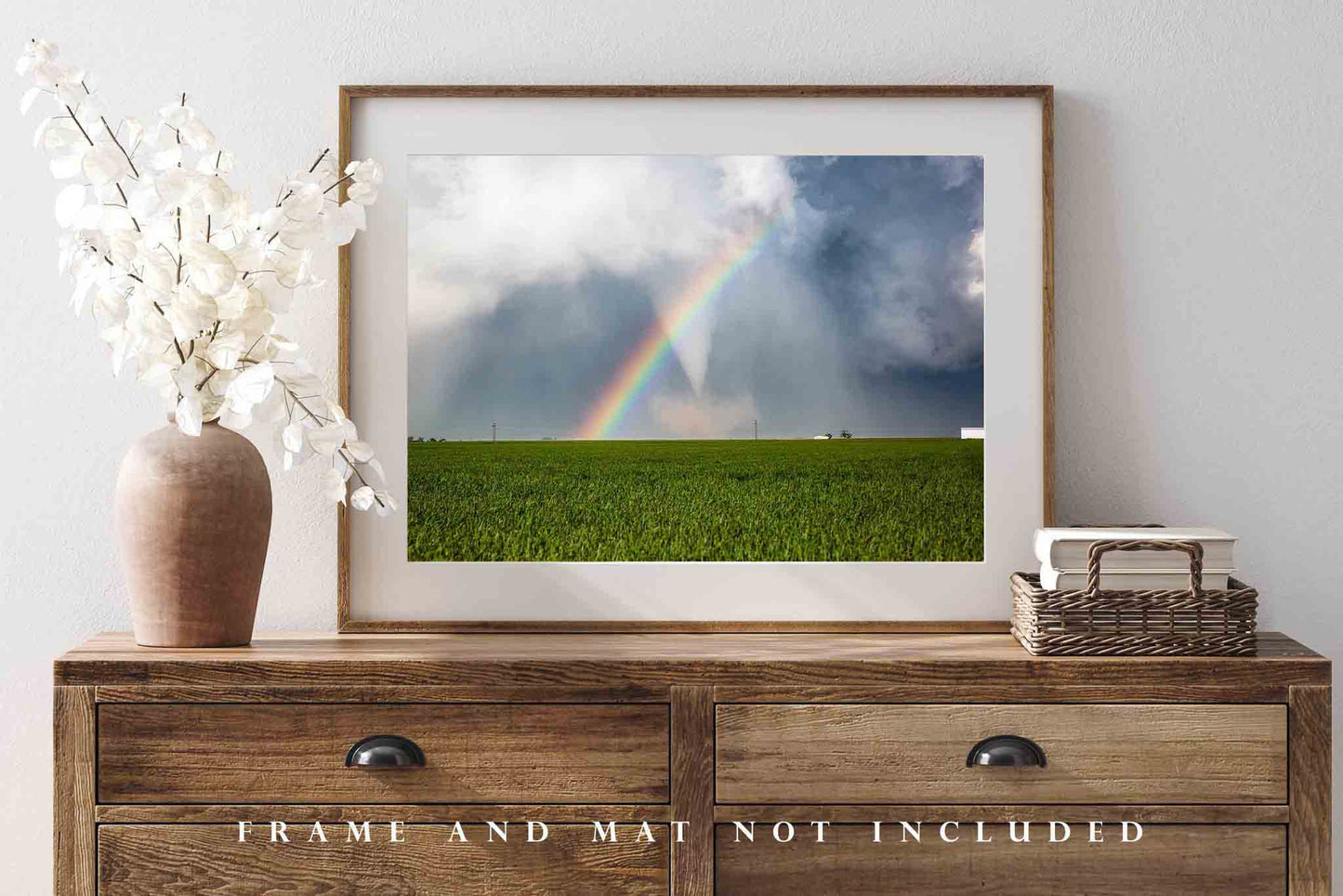 Storm Photography Print (Not Framed) Picture of Large Tornado Passing Through Rainbow on Stormy Spring Day in Texas Weather Wall Art Nature Decor