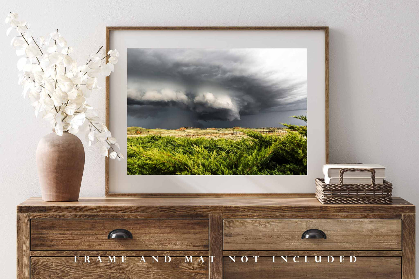 Storm Photography Print (Not Framed) Picture of Supercell Thunderstorm Over Cedar Bushes on Spring Day in Nebraska Prairie Wall Art Weather Decor