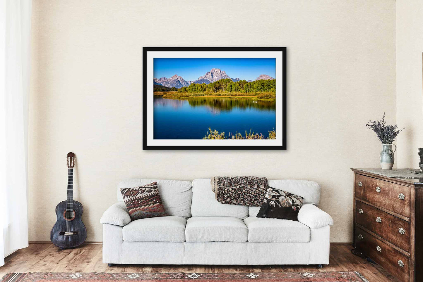 Framed Print (Ready to Hang) Picture of Mount Moran and Snake River at Oxbow Bend in Wyoming Grand Teton Wall Art Rocky Mountain Decor