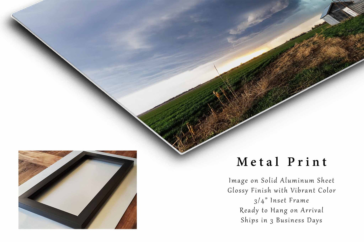 Storm Metal Print (Ready to Hang) Supercell Thunderstorm Over Country Scene in Kansas | Weather Wall Art Farmhouse Decor