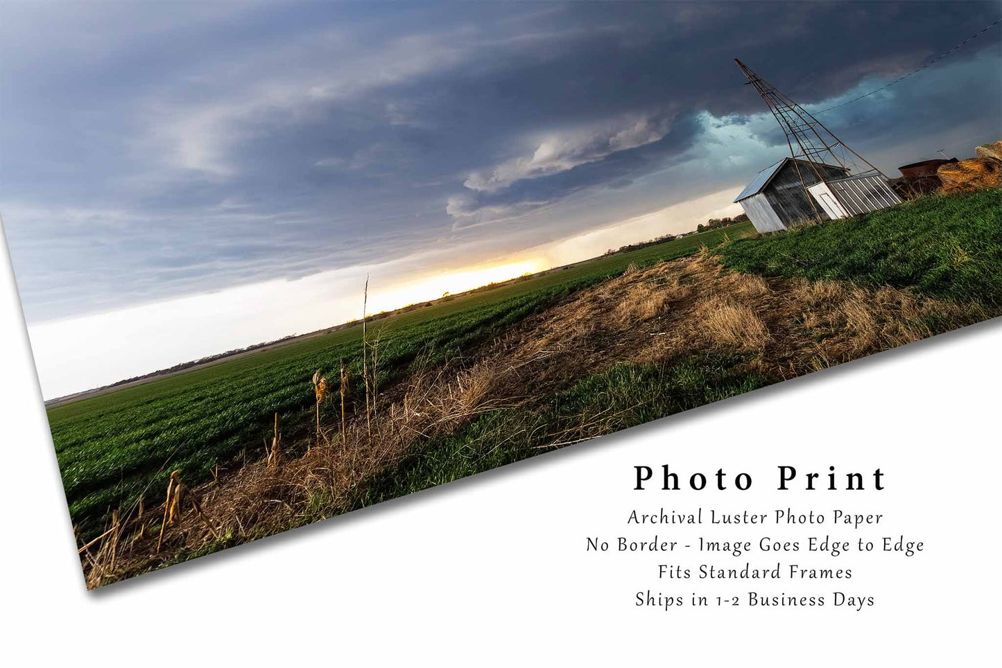 Storm Photography Print (Unframed) Supercell Thunderstorm Over Country Scene in Kansas | Weather Wall Art Farmhouse Decor