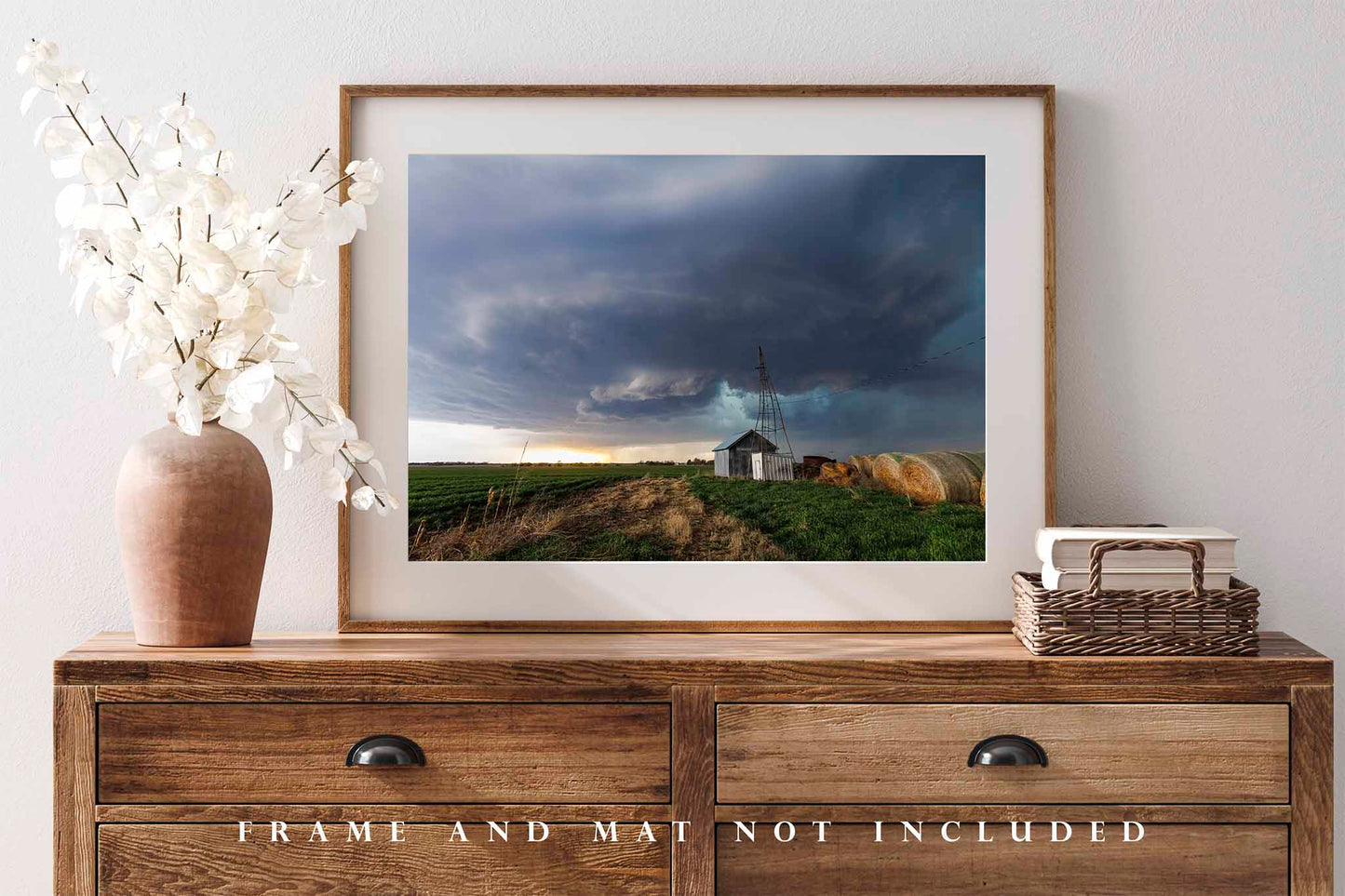 Storm Photography Print (Unframed) Supercell Thunderstorm Over Country Scene in Kansas | Weather Wall Art Farmhouse Decor