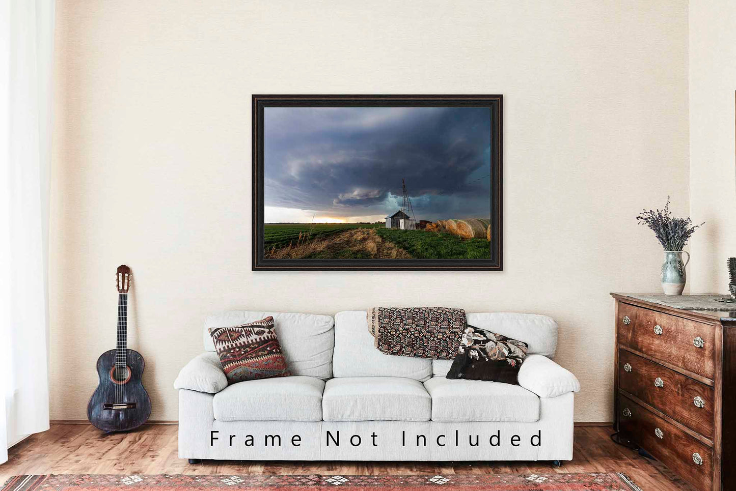 Storm Photography Print (Unframed) Supercell Thunderstorm Over Country Scene in Kansas | Weather Wall Art Farmhouse Decor