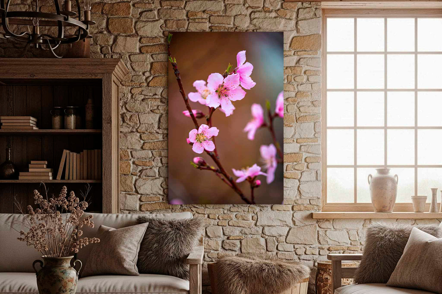 Peach Blossom Canvas | Vertical Botanical Gallery Wrap | Flower Photography | Oklahoma Flower Wall Art | Floral Decor | Ready to Hang