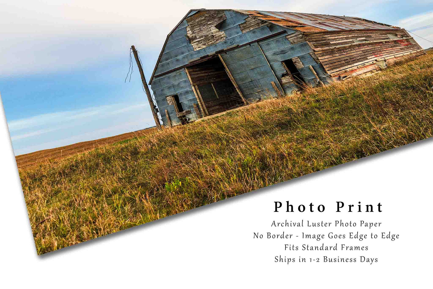 Old Tin Covered Barn in Nebraska Sandhills Photo Print (Unframed) | Midwest Country Wall Art Farmhouse Decor