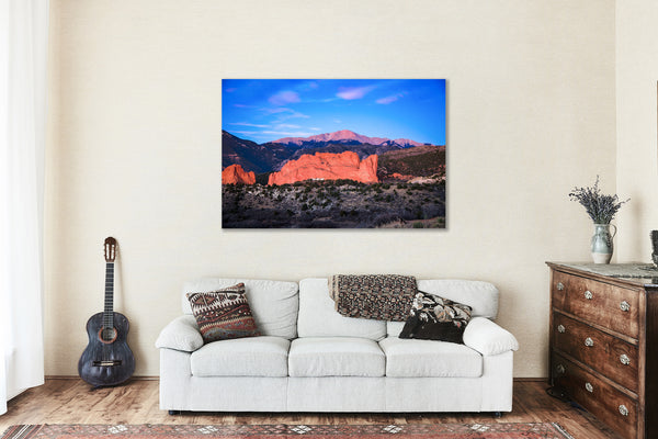 Rocky Mountain Wall Art - Metal Print of Pikes Peak Overlooking Garden of the Gods on a Winter Morning in Colorado Springs Landscape Photography Western Decor