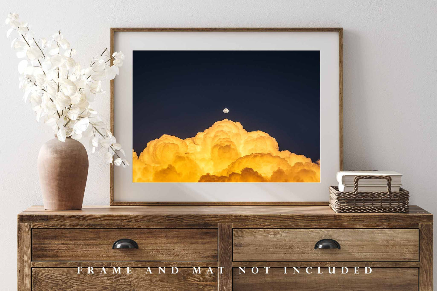 Sky Photography Print - Picture of Waxing Gibbous Moon Over Cumulonimbus Storm Clouds in Texas Celestial Wall Art Nature Decor