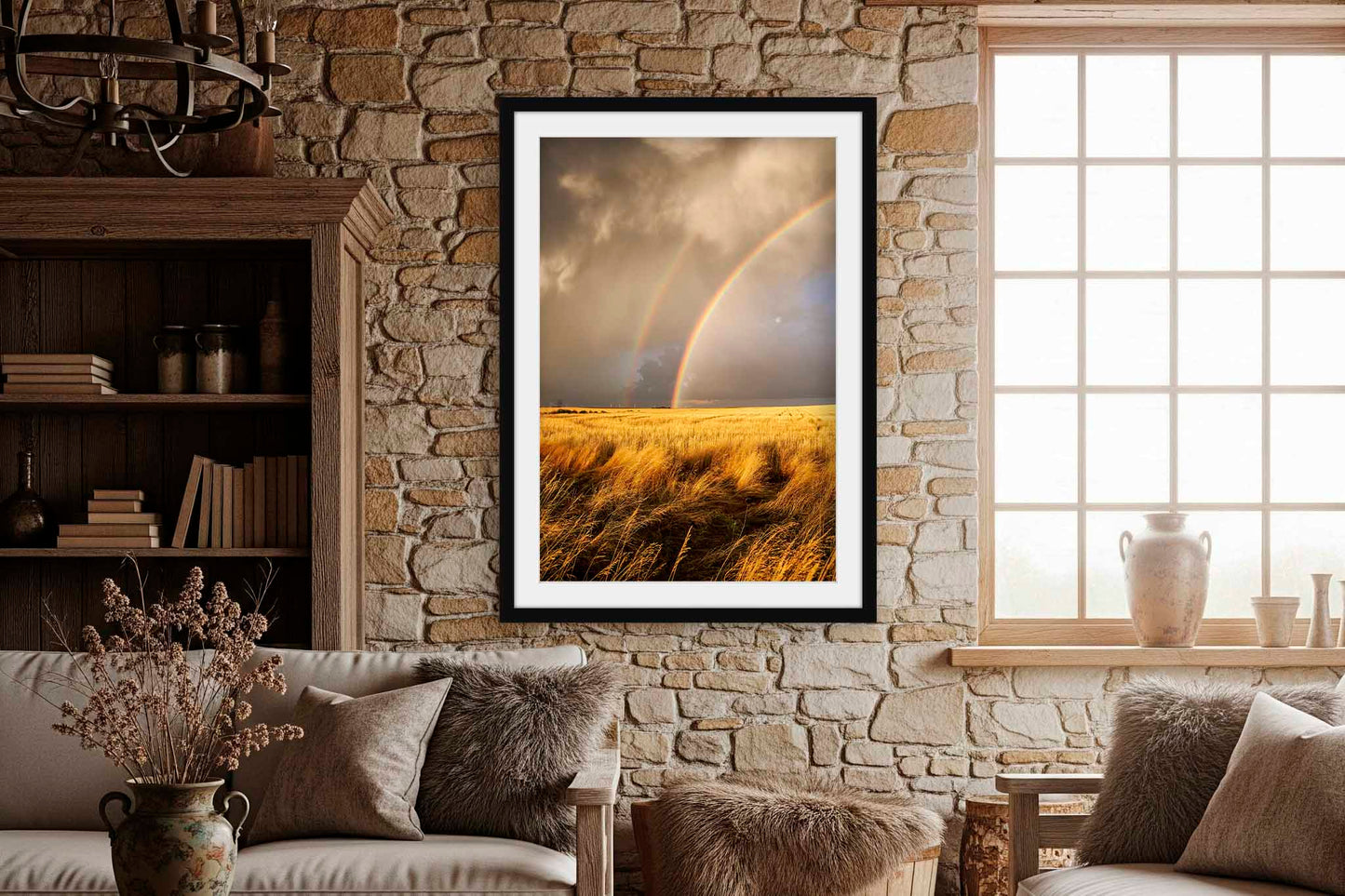 Rainbow Framed and Matted Print | Stormy Sky Photo | Vertical Great Plains Decor | Kansas Landscape Photography | Nature Wall Art | Ready to Hang