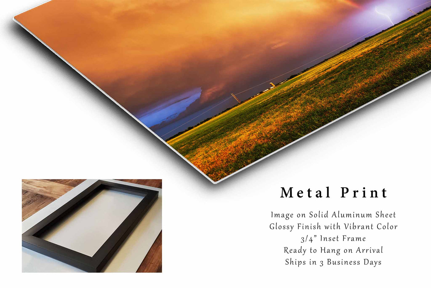 Rainbow and Lightning Metal Print | Stormy Sky Photography | Storm Wall Art | Oklahoma Landscape Photo | Weather Decor | Ready to Hang