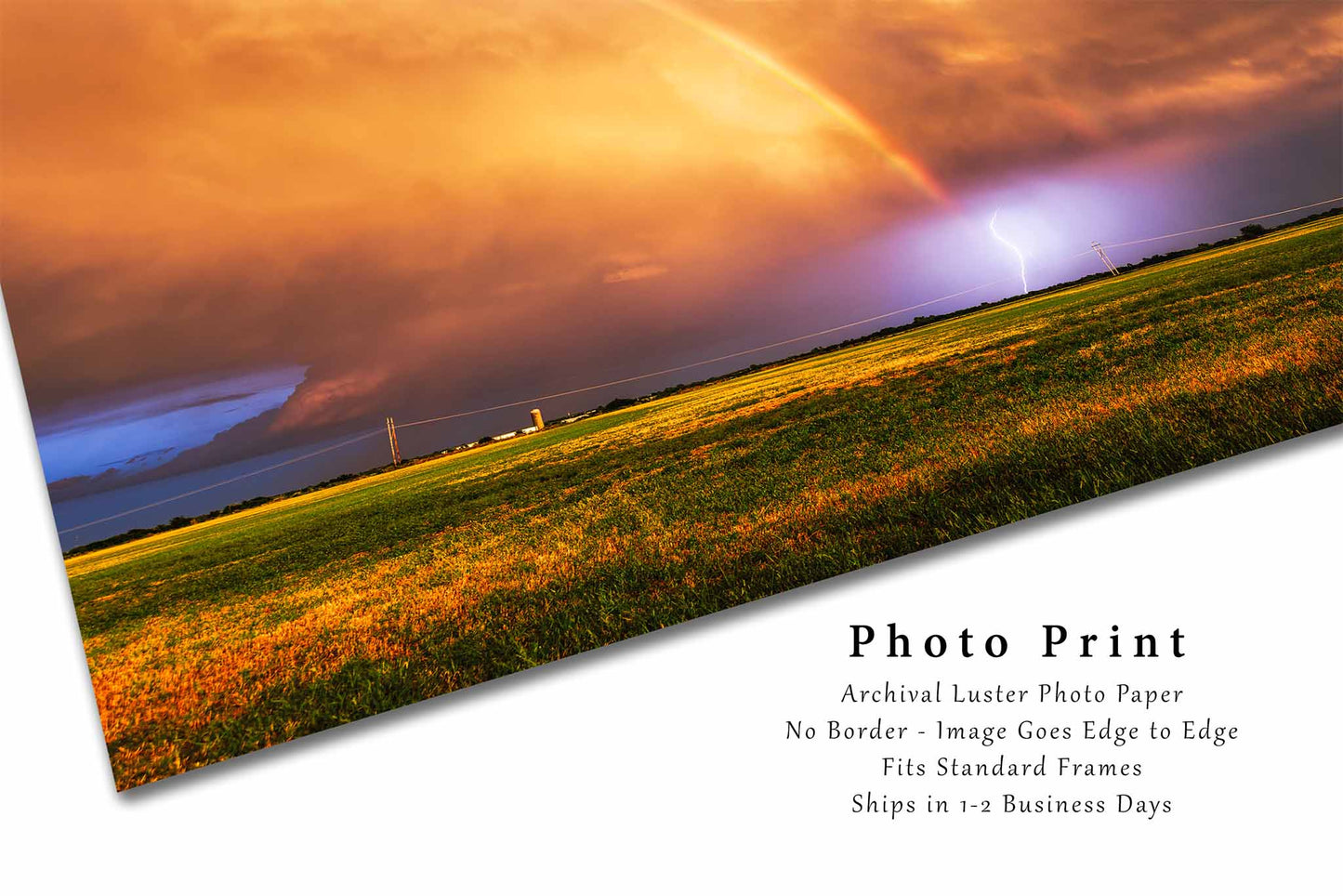 Rainbow and Lightning Photography Print | Stormy Sky Picture | Storm Wall Art | Oklahoma Landscape Photo | Weather Decor | Not Framed