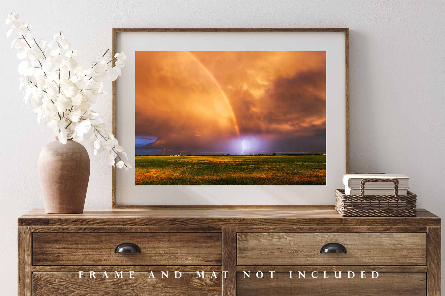 Rainbow and Lightning Photography Print | Stormy Sky Picture | Storm Wall Art | Oklahoma Landscape Photo | Weather Decor | Not Framed