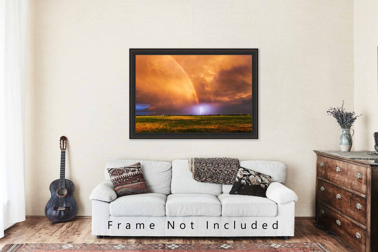 Rainbow and Lightning Photography Print | Stormy Sky Picture | Storm Wall Art | Oklahoma Landscape Photo | Weather Decor | Not Framed