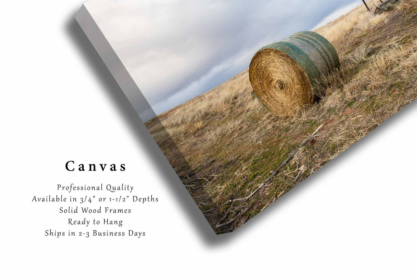 Windmill and Hay Bale Canvas | Country Gallery Wrap | Prairie Photography | Oklahoma Wall Art | Farmhouse Decor | Ready to Hang