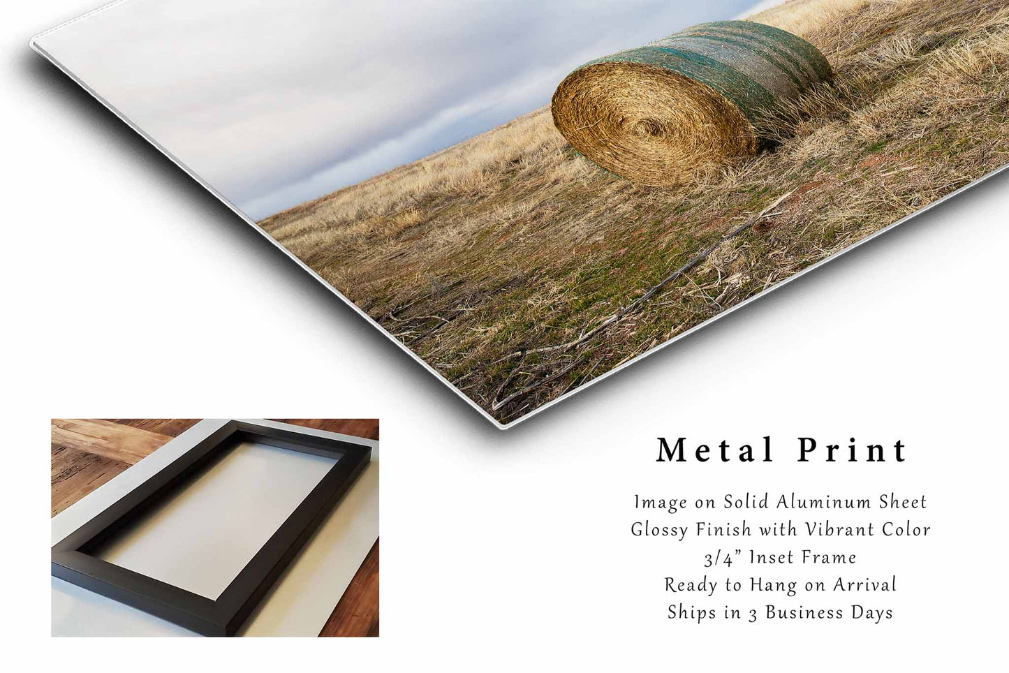 Windmill and Hay Bale Metal Print | Country Photography | Prairie Wall Art | Oklahoma Photo | Farmhouse Decor | Ready to Hang