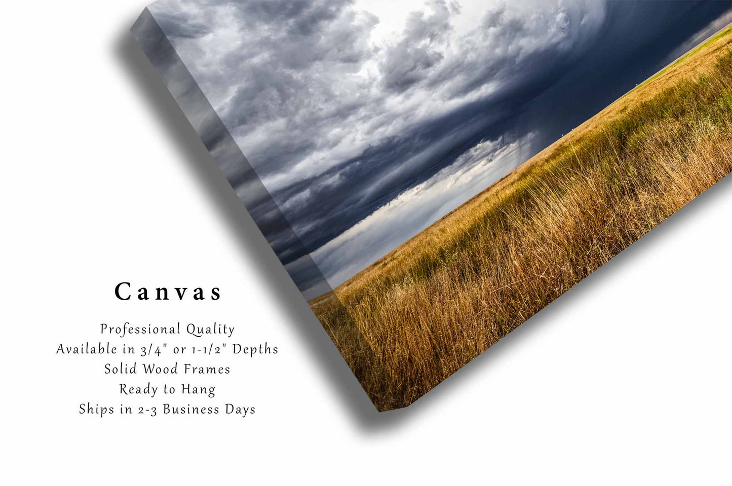 Stormy Sky Over Prairie Grass in Oklahoma Panhandle Canvas Wall Art | Thunderstorm Photography Great Plains Decor