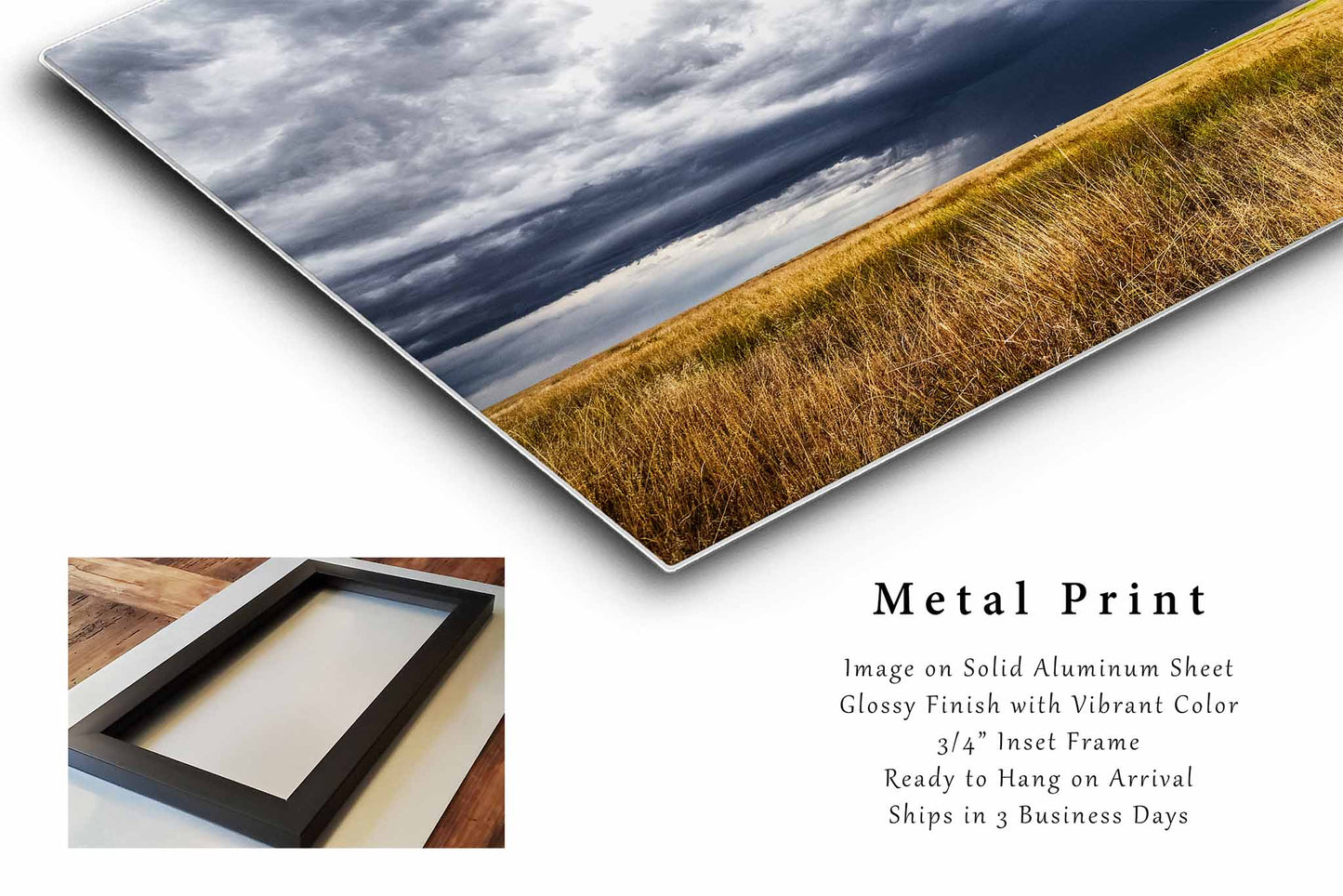 Stormy Sky Over Prairie Grass in Oklahoma Panhandle Metal Print Wall Art | Thunderstorm Photography Great Plains Decor