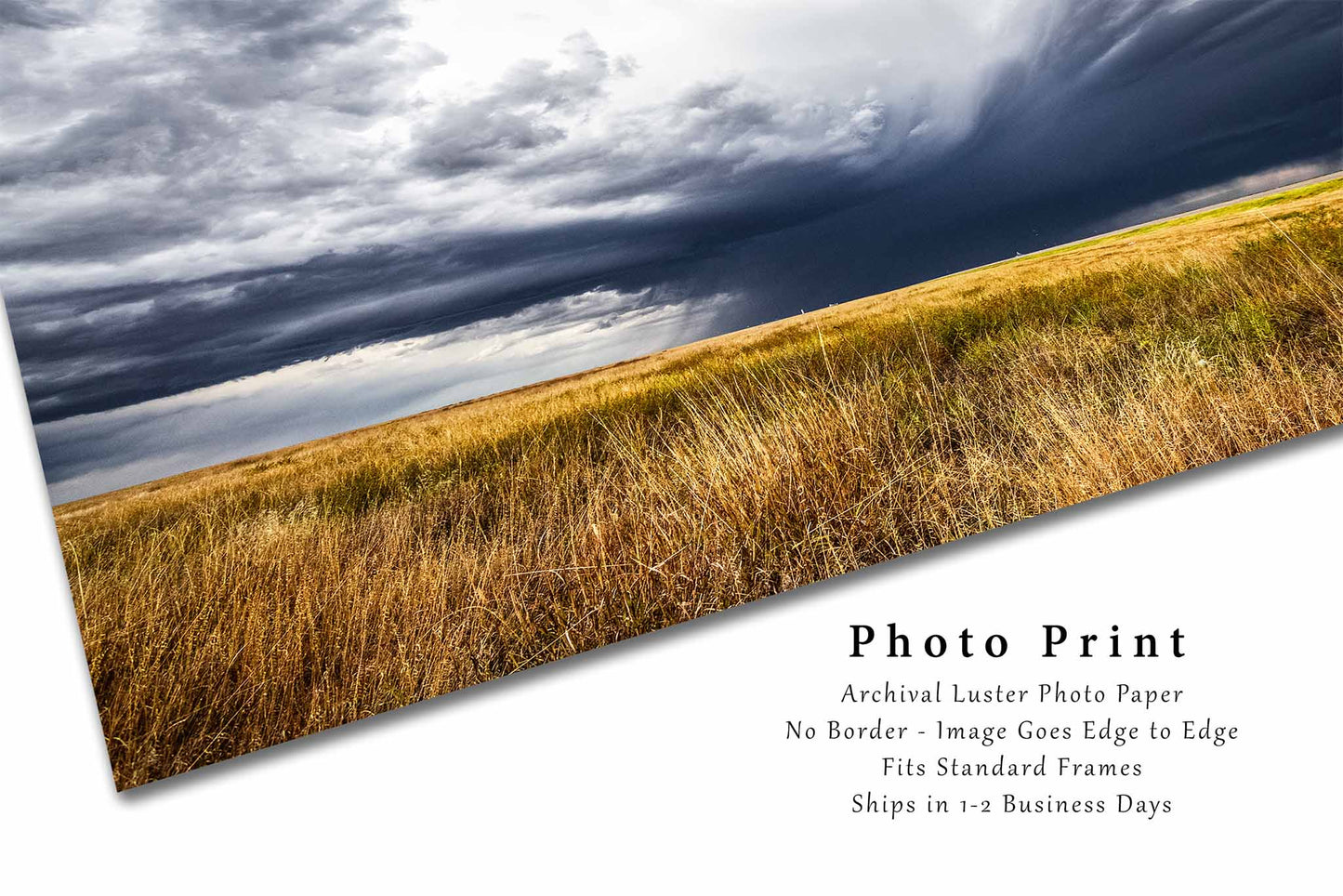 Stormy Sky Over Prairie Grass in Oklahoma Panhandle Photo Print (Unframed) | Thunderstorm Wall Art Great Plains Decor