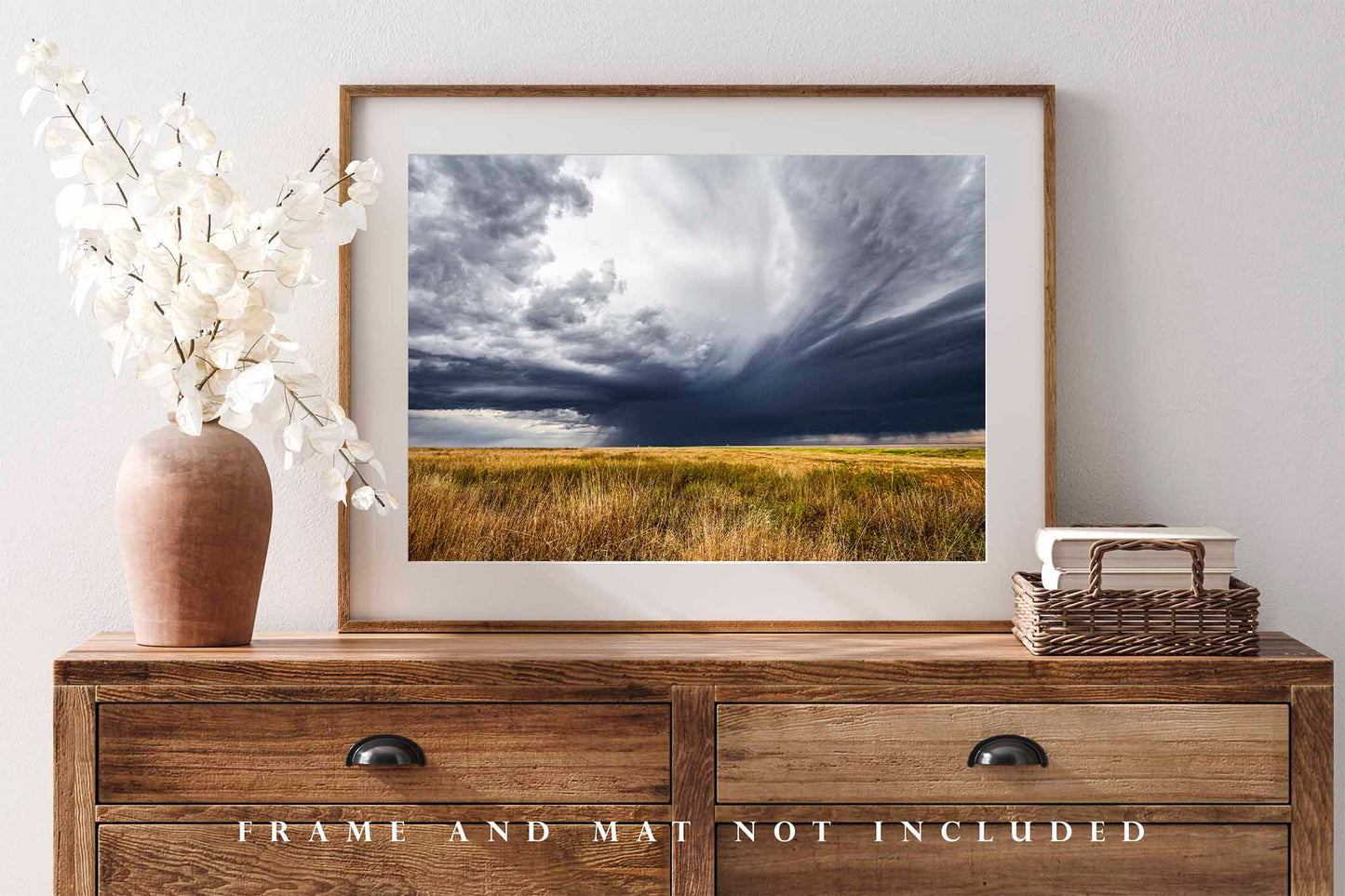 Stormy Sky Over Prairie Grass in Oklahoma Panhandle Photo Print (Unframed) | Thunderstorm Wall Art Great Plains Decor