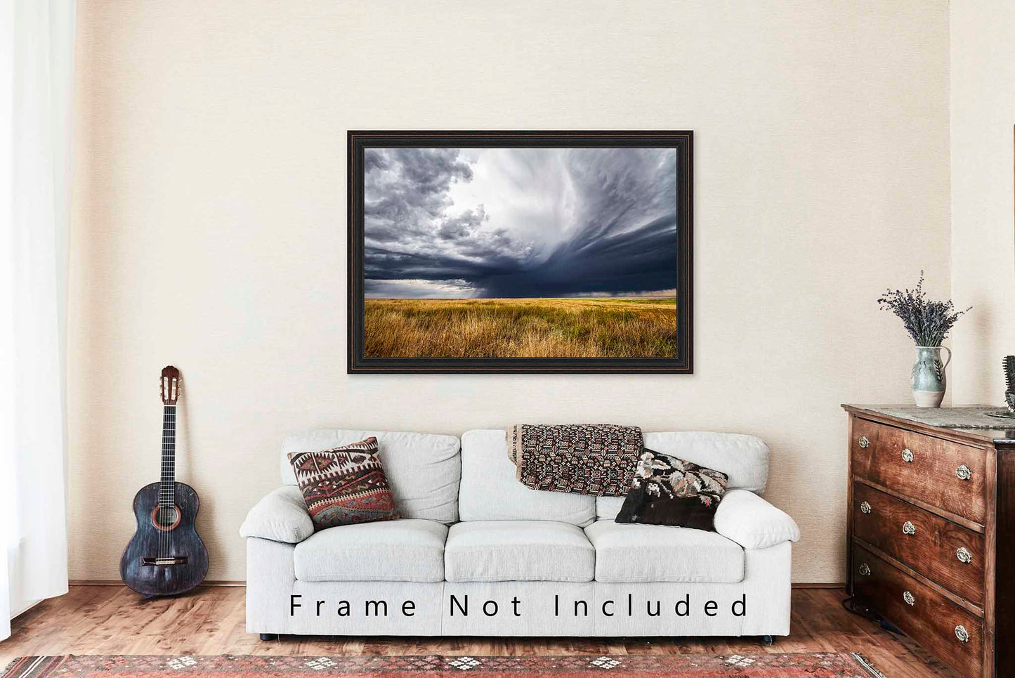 Stormy Sky Over Prairie Grass in Oklahoma Panhandle Photo Print (Unframed) | Thunderstorm Wall Art Great Plains Decor