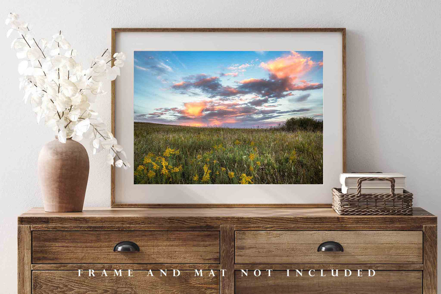 Great Plains Photography Print (Not Framed) Picture of Colorful Clouds Over Tallgrass Prairie at Sunset in Oklahoma Osage County Wall Art Western Decor