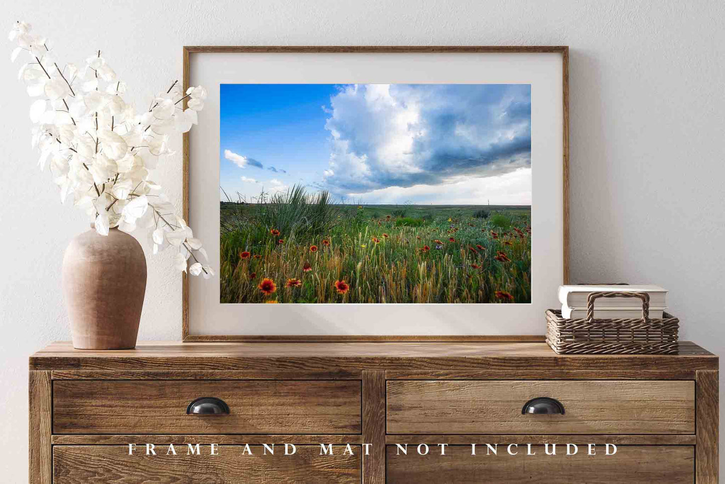 Great Plains Photography Print (Not Framed) Picture of Wildflowers and Thunderstorm Over Prairie in Texas Panhandle Flower Wall Art Nature Decor