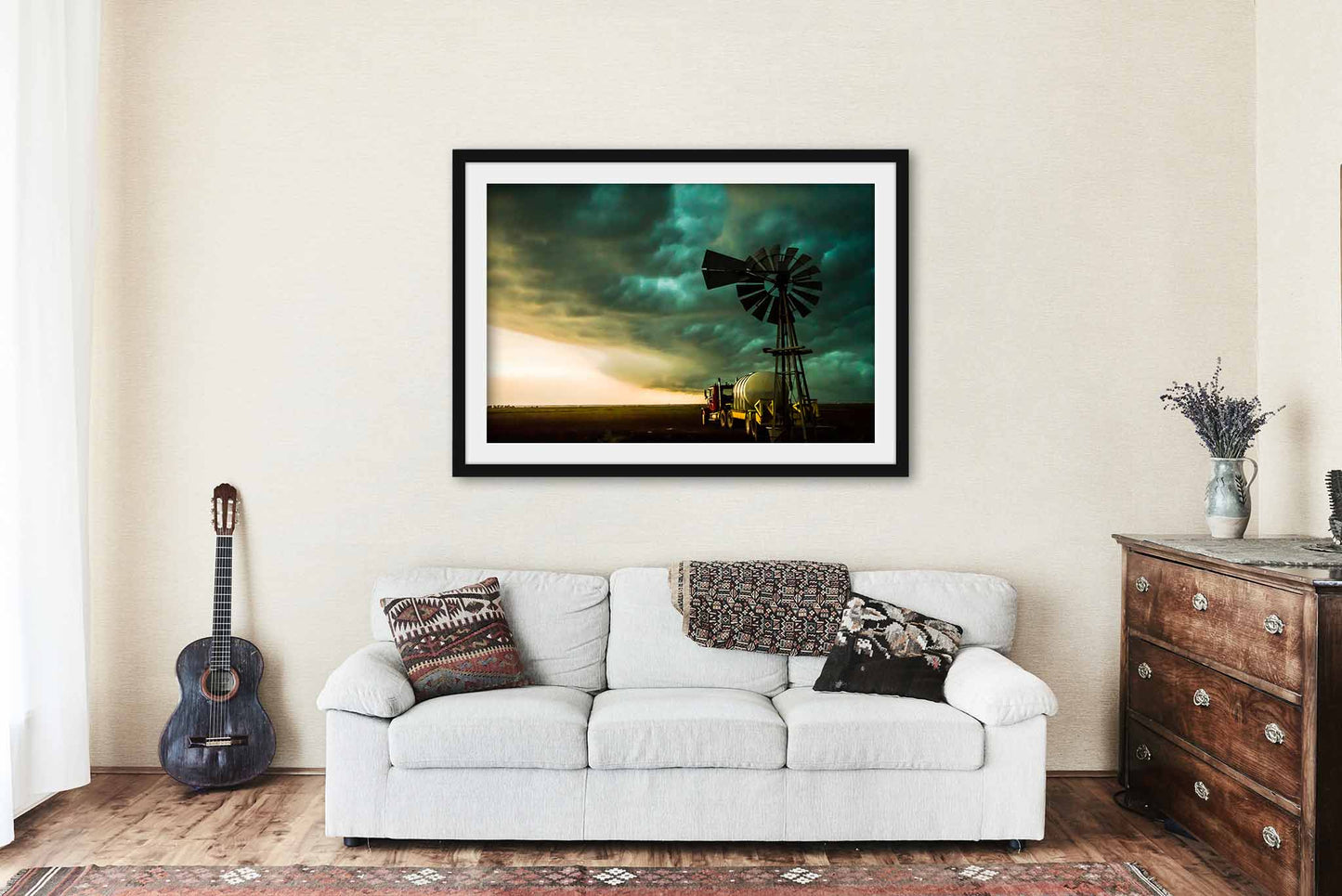 Storm Framed and Matted Print | Windmill and Truck Photo | Thunderstorm Decor | Oklahoma Photography | Country Wall Art | Ready to Hang