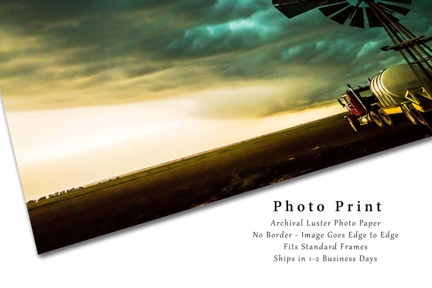 Storm Photography Print | Windmill and Truck Picture | Thunderstorm Wall Art | Oklahoma Photo | Country Decor | Not Framed