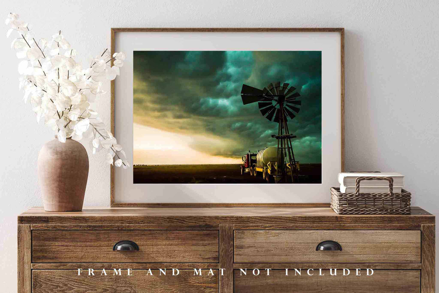 Storm Photography Print | Windmill and Truck Picture | Thunderstorm Wall Art | Oklahoma Photo | Country Decor | Not Framed