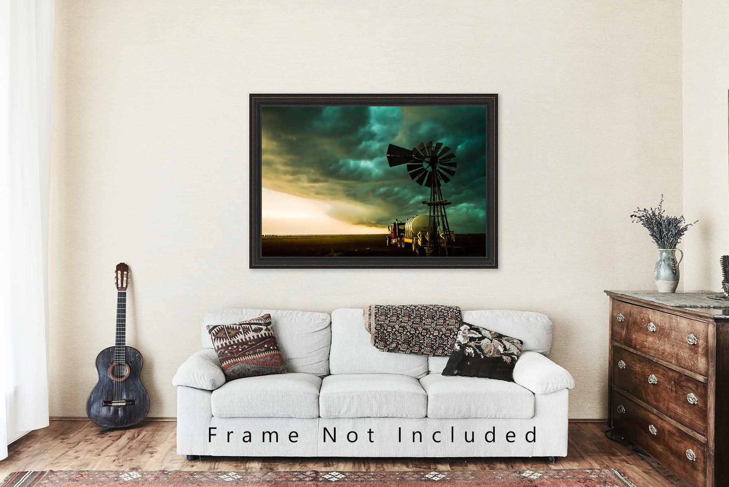 Storm Photography Print | Windmill and Truck Picture | Thunderstorm Wall Art | Oklahoma Photo | Country Decor | Not Framed