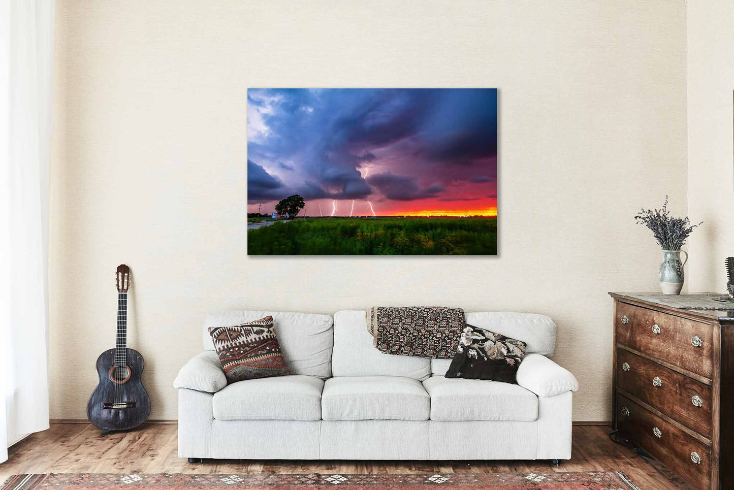 Storm Metal Print | Multiple Lightning Strikes Photography | Stormy Sunset Wall Art | Oklahoma Photo | Thunderstorm Decor | Ready to Hang