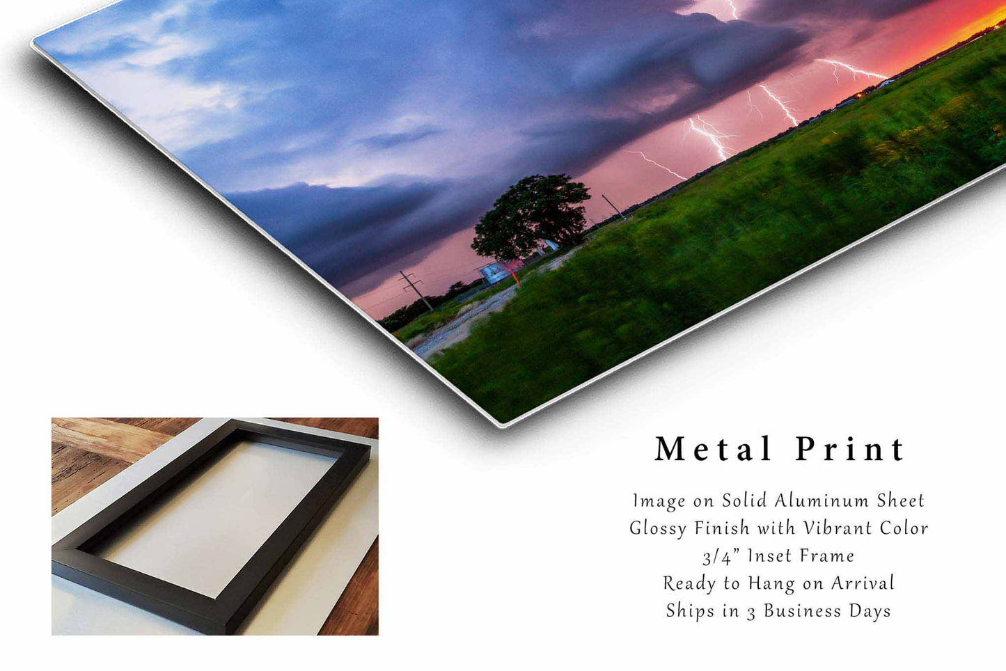 Storm Metal Print | Multiple Lightning Strikes Photography | Stormy Sunset Wall Art | Oklahoma Photo | Thunderstorm Decor | Ready to Hang